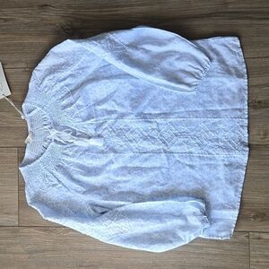 Joie Embroidered Cottage Core Boho Prairie Linen Cotton Blend Tassle Blouse